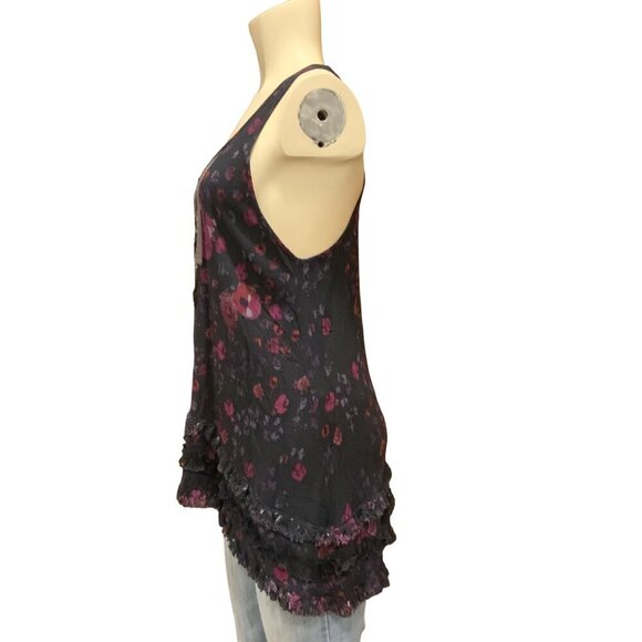 Free People Women's size 8P Sleeveless Dark Blue/Pink floral Racerback Pull on - Picture 4 of 14